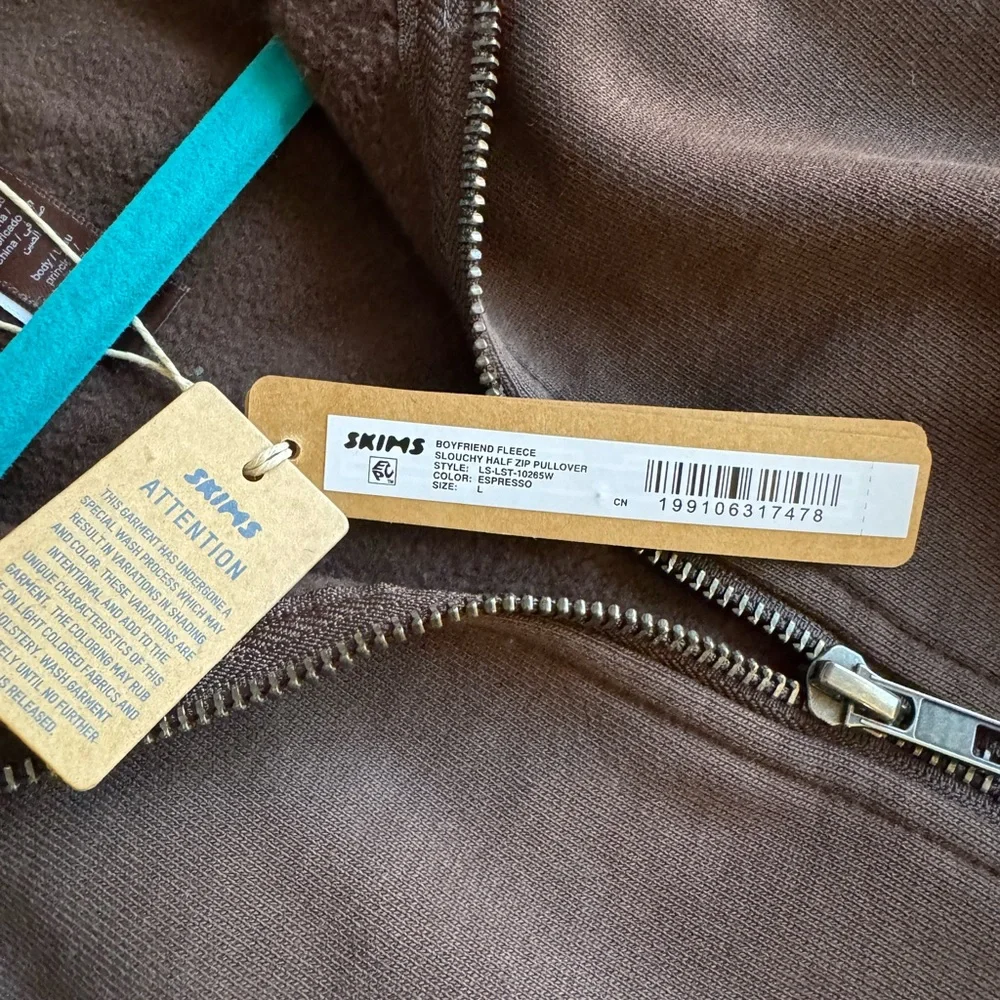 NWT Skims Oversized Quarter Zip Boyfriend Fleece Espresso Large - Picture 5 of 5